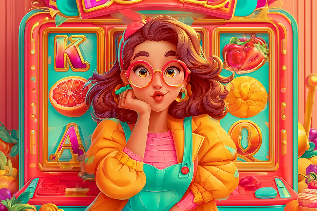 Escena colorida de slots y móvil